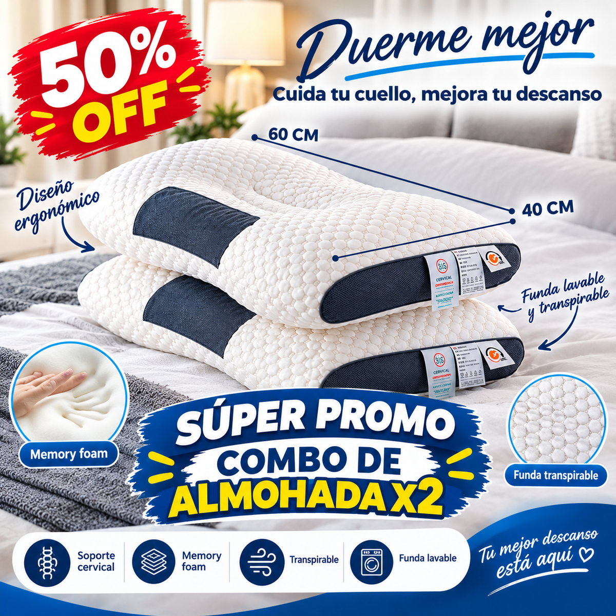 ALMOHADA ERGONÓMICA ORTOPEDICA PACK2